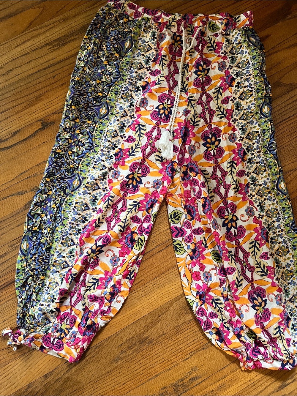 Anthropologie Multicolor Floral Border Print Harem Capris